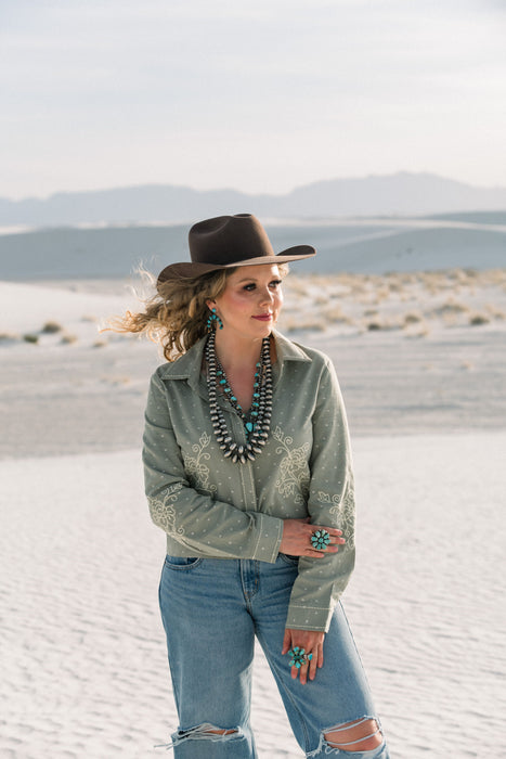 The Sage Embroidered Green Button Down