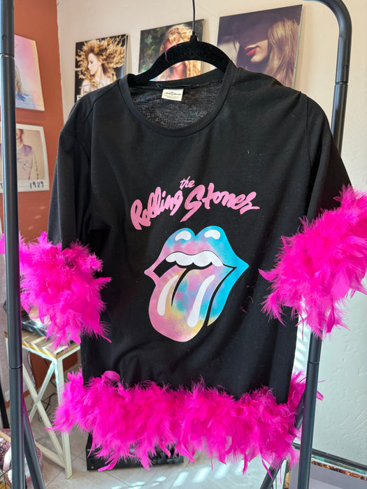 Feather Trimmed Rolling Stones Tee
