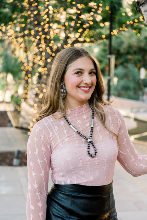 Western Icon Dusty Rose Mesh Top