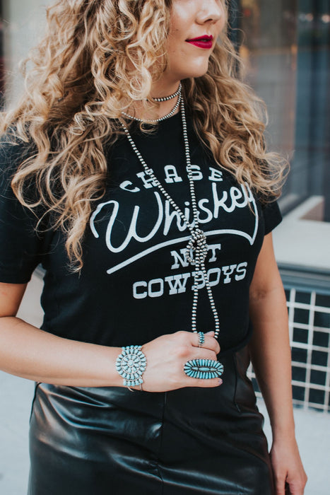 Vegas Nights + Rodeo Lights: The NFR Collection.  Chase whiskey, not cowboys black graphic tee. ALI DEE tees.