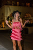 Fun, flirty barbie pink fringe two piece set. Matching fringe top and mini skirt. NFR outfits. 