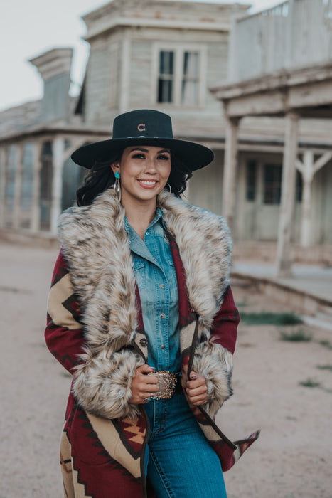 The Caldwell: Tasha Polizzi Mollie Blanket Coat in Burgundy