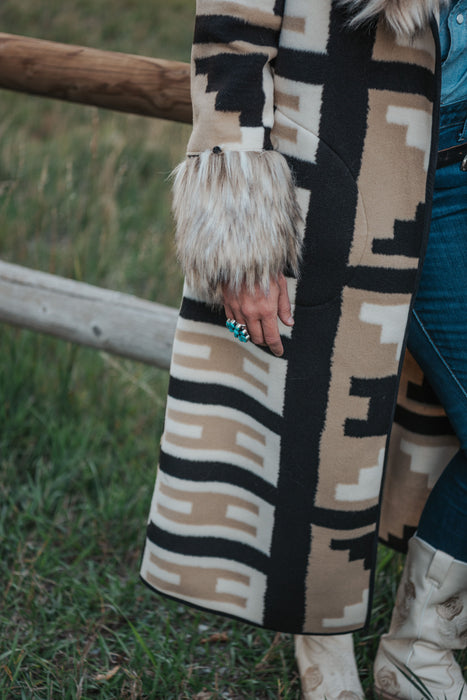The Dallas: Tasha Polizzi Liberty Blanket Coat in Black and Cream