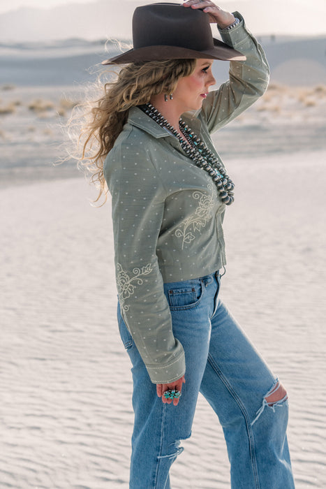 The Sage Embroidered Green Button Down