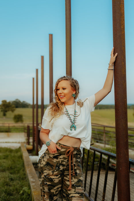 The Panhandle Embroidered Western Yoke Tee