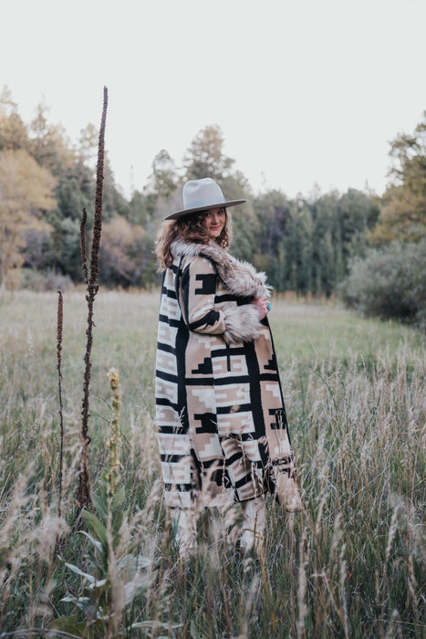 The Dallas: Tasha Polizzi Liberty Blanket Coat in Black and Cream