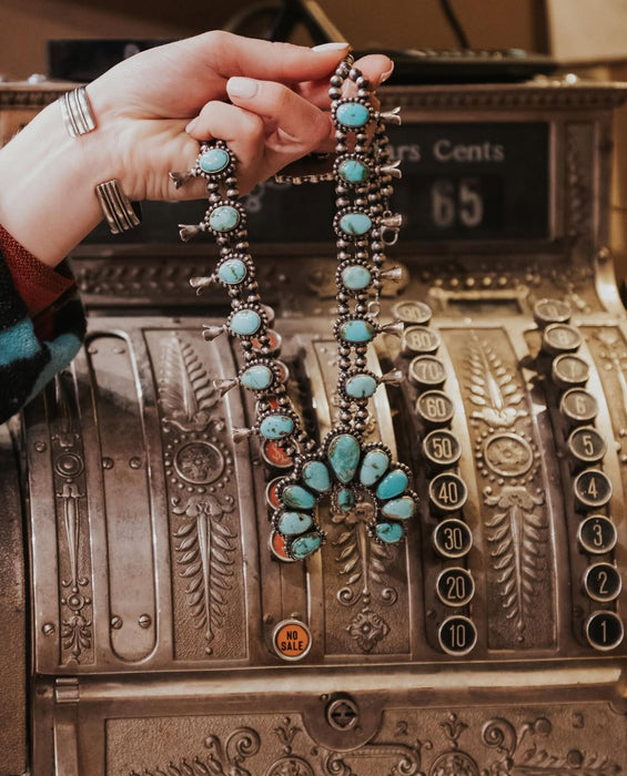 The Lupine: Sonoran Gold Turquoise Squash Blossom Necklace