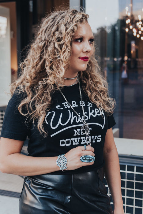 Vegas Nights + Rodeo Lights: The NFR Collection.  Chase whiskey, not cowboys black graphic tee. ALI DEE brand.