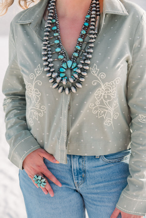 The Sage Embroidered Green Button Down