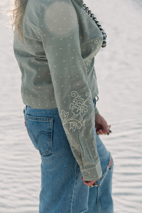 The Sage Embroidered Green Button Down