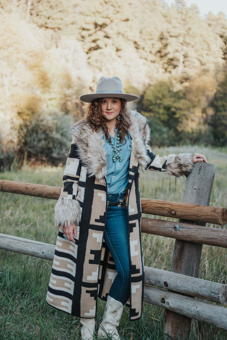 The Dallas: Tasha Polizzi Liberty Blanket Coat in Black and Cream