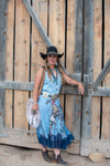 The Tasha Polizzi rodeo club skirt is a stunning chiffon skirt with a retro rodeo club bucking horse design. Designer Tasha Polizzi is based in the Berkshire mountains and creates one of a kind pieces. We love stocking this piece in our western boutique!