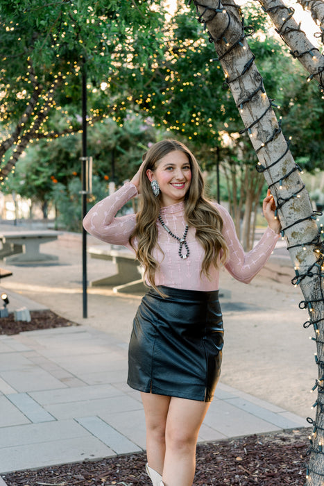 Western Icon Dusty Rose Mesh Top