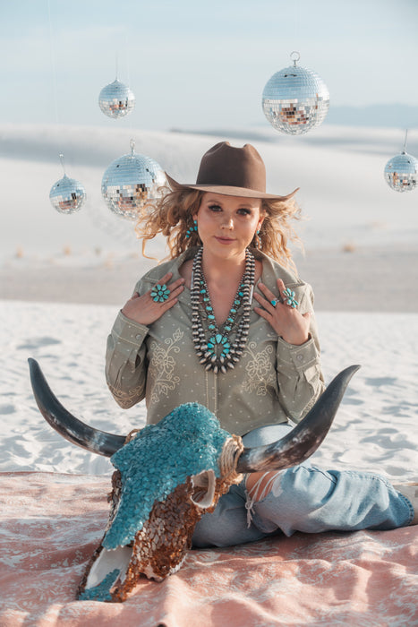 The Sage Embroidered Green Button Down