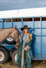 These Tasha Polizzi pieces are the definition of high fashion on the ranch. This peacock Everest blanket coat has a stunning aztec pattern and fur trim on the collar and cuffs, making for a truly one of a kind jacket.