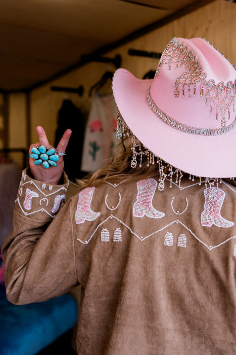 On Cloud Nine: Pink Beaded Suede Jacket