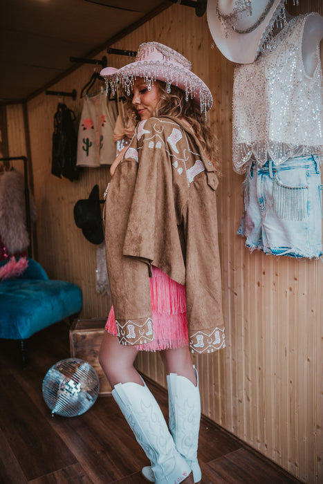 On Cloud Nine: Pink Beaded Suede Jacket