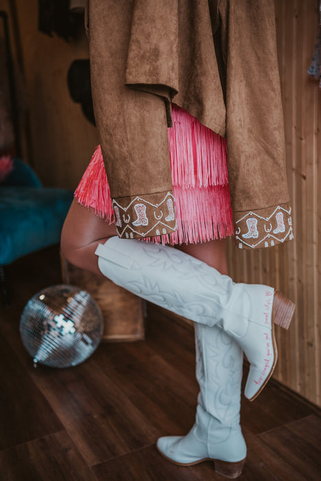 On Cloud Nine: Pink Beaded Suede Jacket