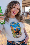 Drink up cowboy! If summer nights spent with cold drinks by the roping arena were a graphic tee, it would definitely be this one.