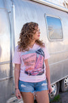 Flamingo Trailer park tee.  Flamingo Trailer Park graphic tee.  Retro western tee.  Pink western graphic tee.  Retro trailer park. 