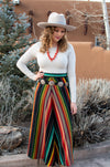 Silverado Apparel skirt.  Serape skirt by Silverado Apparel. Black serape. Handmade in Texas. Silverado Apparel as featured in Cowgirl Magazine. Silverado clothing. Silverado clothing for sale.  Santa Fe style skirt.