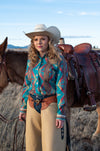 Button down blouse by Silverado Apparel. Handmade in Texas. Silverado Apparel as featured in Cowgirl Magazine. Silverado clothing. Silverado clothing for sale.