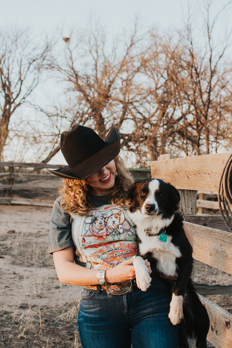 Heeler herding dog services graphic tree, featuring a comfy unisex fit and hand drawn art work by XOXO the art Compay, XOXO art apparel. From Iz and Oak western boutique specializing in  women's western wear.  