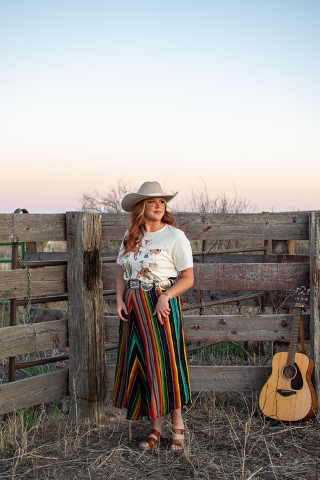 Silverado Apparel skirt. Serape skirt by Silverado Apparel. Black serape. Handmade in Texas. Silverado Apparel as featured in Cowgirl Magazine. Silverado clothing. Silverado clothing for sale. Santa Fe style skirt.